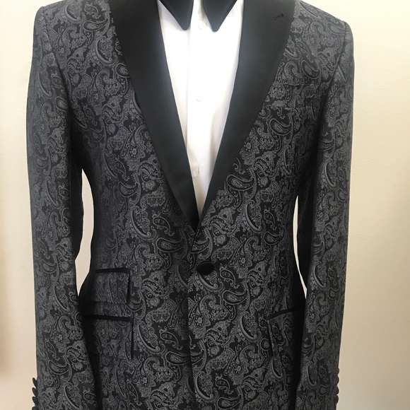 Grey jacquard luxury cashmere and silk tuxedo with matching pant. Made in Italy - Picture 4 of 7